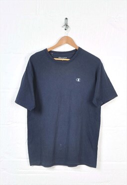 Vintage Champion T-Shirt Crew Neck Navy Medium