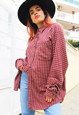 Red, Navy Cream Check Thick Flannel Long Sleeve Shirt 