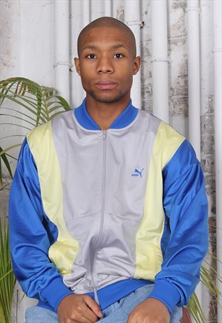 VINTAGE PUMA LOGO TRACK JACKET BLUE GREY YELLOW