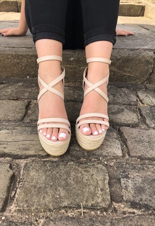 FIVE STAR BOUTIQUE WEDGE ESPADRILLES IN NUDE