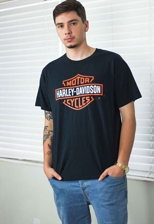 VINTAGE HARLEY DAVIDSON T-SHIRT BADGE LOGO 90S L 7.9