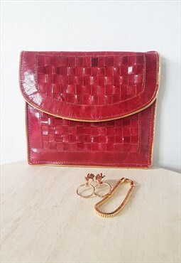 Vintage Dark Red Woven Leather Crossbody Bag