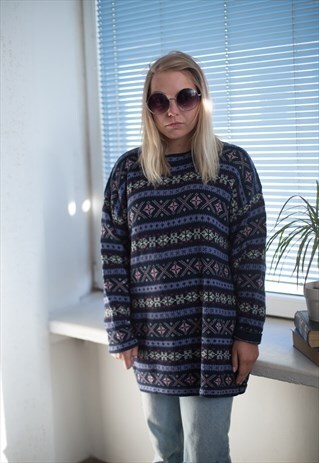 VINTAGE 80'S MULTI COLOUR PATTERNED LONG JUMPER