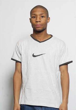 VINTAGE NIKE LOGO V-NECK T-SHIRT GREY