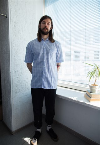 VINTAGE 80'S BLUE CHECKED SHORT SLEEVED SHIRT