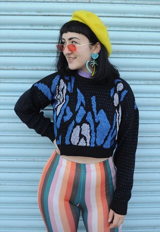 VINTAGE 80S PATTERNED GLITTER CROPPED JUMPER