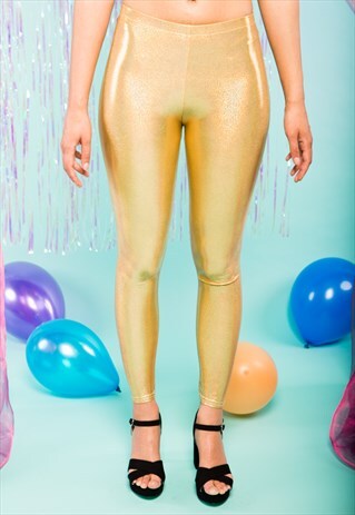 HANDMADE HOLOGRAPHIC GOLD FESTIVAL LEGGINGS