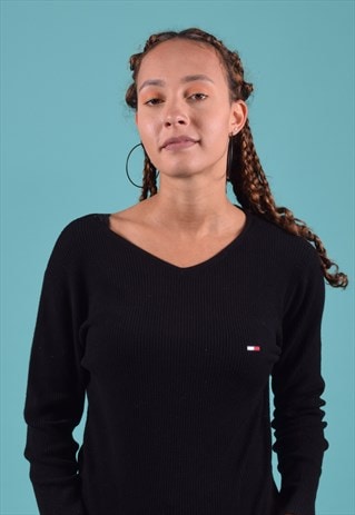 VINTAGE TOMMY HILFIGER BLACK RIBBED JUMPER
