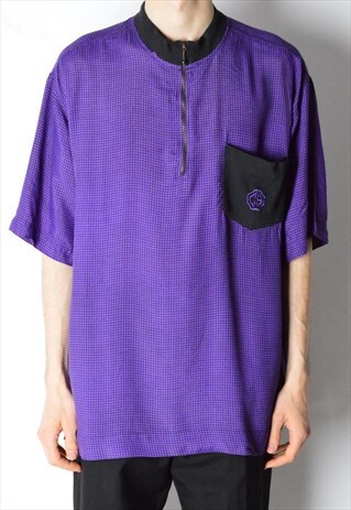 VINTAGE 80S PURPLE CHECK 1/3 ZIPPER LIGHTWEIGHT SHIRT