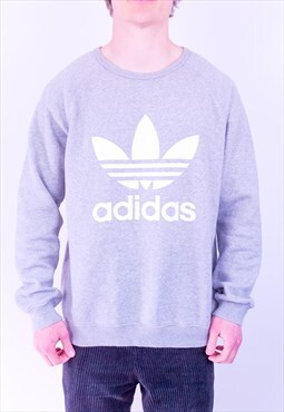 Vintage Adidas Sweatshirt Spell Out Grey Large