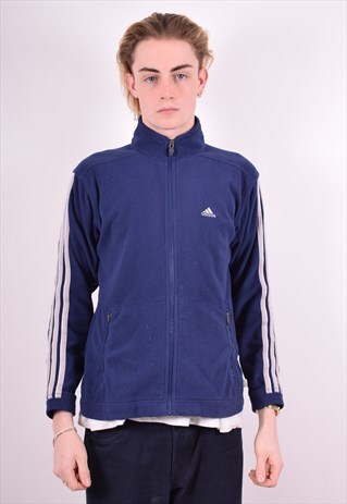 ADIDAS MENS VINTAGE FLEECE JACKET MEDIUM BLUE 90'S