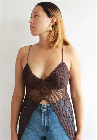 BROWN CROCHET BEACH FESTIVAL TOP