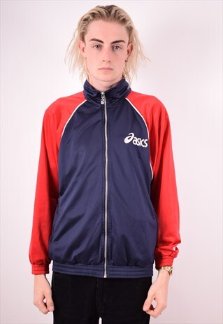 ASICS MENS VINTAGE TRACKSUIT TOP JACKET MEDIUM BLUE 90S