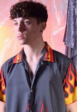 VINTAGE RICHARD CHANG BLACK FLAME SHIRT