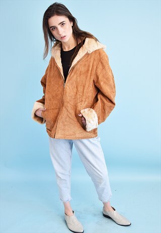 90'S RETRO REAL SUEDE & FAUX FUR SHEARLING JACKET