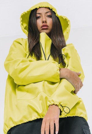 OVERSIZED WINDBREAKER HOODIE IN NEON LIME