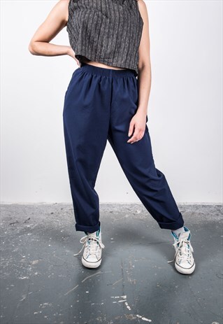 VINTAGE 1990S NAVY BLUE HIGH-WAISTED TROUSERS