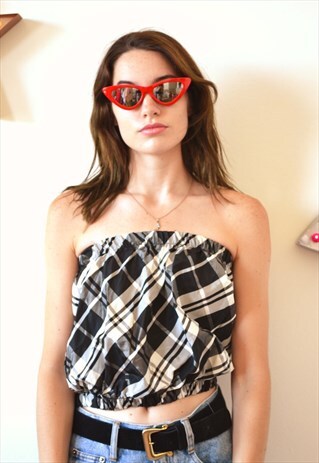 VINTAGE 80'S CHECKED BANDEAU CROP TOP