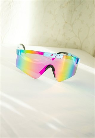 Blue Mirrored Oversize Ski Style Visor Sunglasses