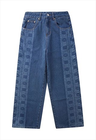 PAISLEY DENIM OVERALLS BANDANA STRAIGHT FIT JEANS IN BLACK