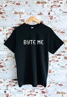 Byte me graphic print black slogan T-shirt