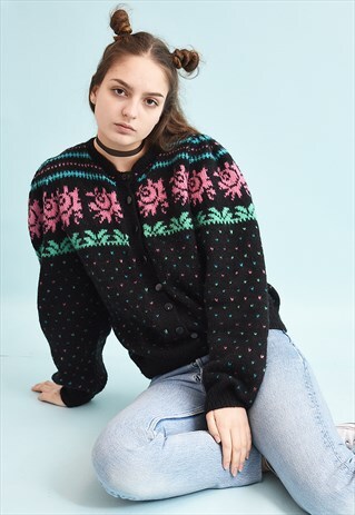 80'S RETRO PUFF SLEEVE MOMS KNIT CARDI