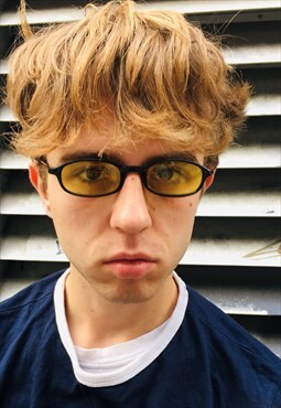 Vintage Sunglasses Brown Skinny Sunglasses Yellow Lenses