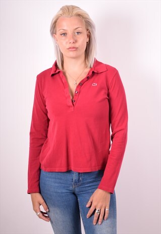 LACOSTE WOMENS VINTAGE POLO SHIRT LONG SLEEVE LARGE RED 90S