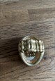 80'S VINTAGE LADIES COCKTAIL RING LARGE YELLOW STONE 