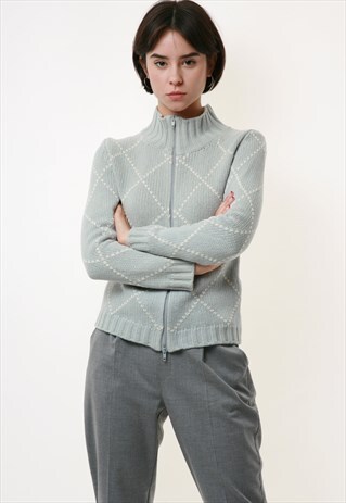 80S VINTAGE NATURAL ZIP UP TURTLENECK JUMPER SWEATER 1964