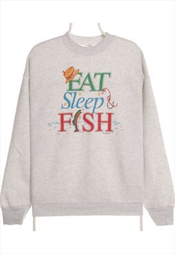 Vintage 90's Fruit of the Loom Sweatshirt Eat Sleep & Fish