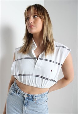 Vintage Tommy Hilfiger Reworked Cropped Polo Shirt White 