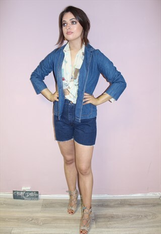 90S VINTAGE BLUE DARK DENIM MID LENGTH FESTIVAL SHORTS