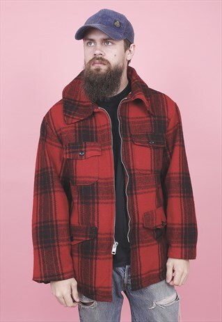 VINTAGE RED LUMBERJACK CHECK WOOL JACKET /R13011