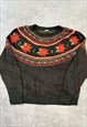 VINTAGE KNITTED JUMPER HOLLY LEAF PATTERNED KNIT SWEATER