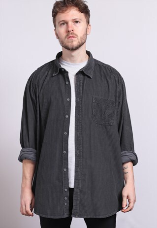 VINTAGE CORDUROY CORD STRIPED SHIRT GREY