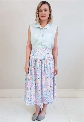 VINTAGE 90'S LIGHTWEIGHT FLORAL DROP PLEATED MIDI SKIRT
