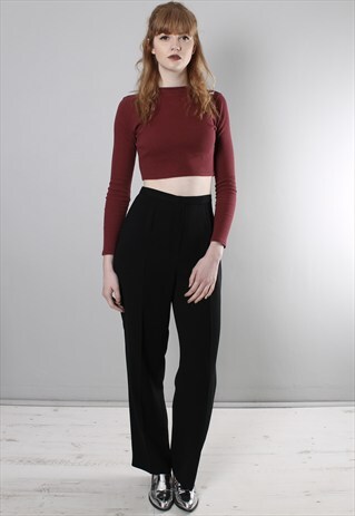 VINTAGE 90S BLACK HIGH WAISTED TAILORED TROUSERS