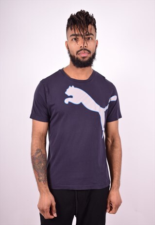 PUMA MENS VINTAGE T-SHIRT TOP MEDIUM BLUE 90'S