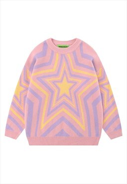 Star print sweater knitted 70s pattern jumper disco top pink