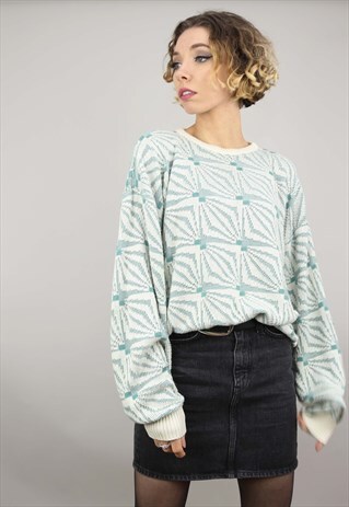 VINTAGE 80S 90S OVERSIZED PATTERNED KNIT JUMPER