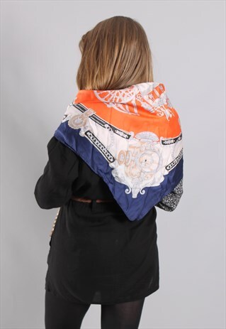 VINTAGE 80S FRENCH SILK CARROSSE CHAIN PATTERNED SILK SCARF
