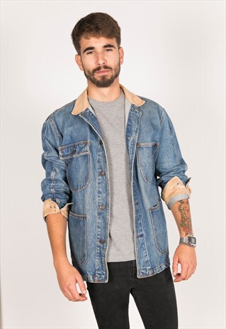 VINTAGE 80S RALPH LAUREN CONTRAST COLLAR DENIM JACKET / R212