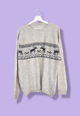 Vintage Christmas Jumper Dears in Beige L