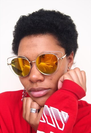 ORANGE REFLECTIVE CAT EYE LENS SUNGLASSES