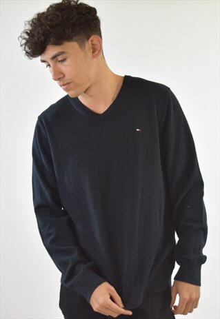 VINTAGE BLACK TOMMY HILFIGER V NECK KNIT JUMPER