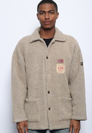VINTAGE NAPAPIJRI SHERPA BUTTON UP FLEECE BEIGE