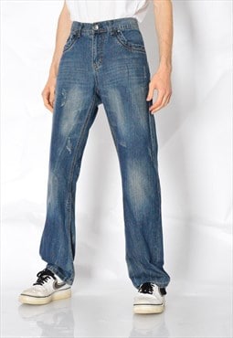 Y2K Blue Distressed Jeans Mens Denim Pants