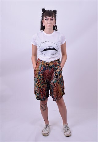 VINTAGE 80'S CRAZY PRINT SHORTS SIZE 14 TO SMALL 16