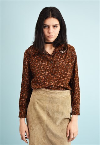 VINTAGE 70'S RETRO MOD FLORAL PRINT SHIRT TOP